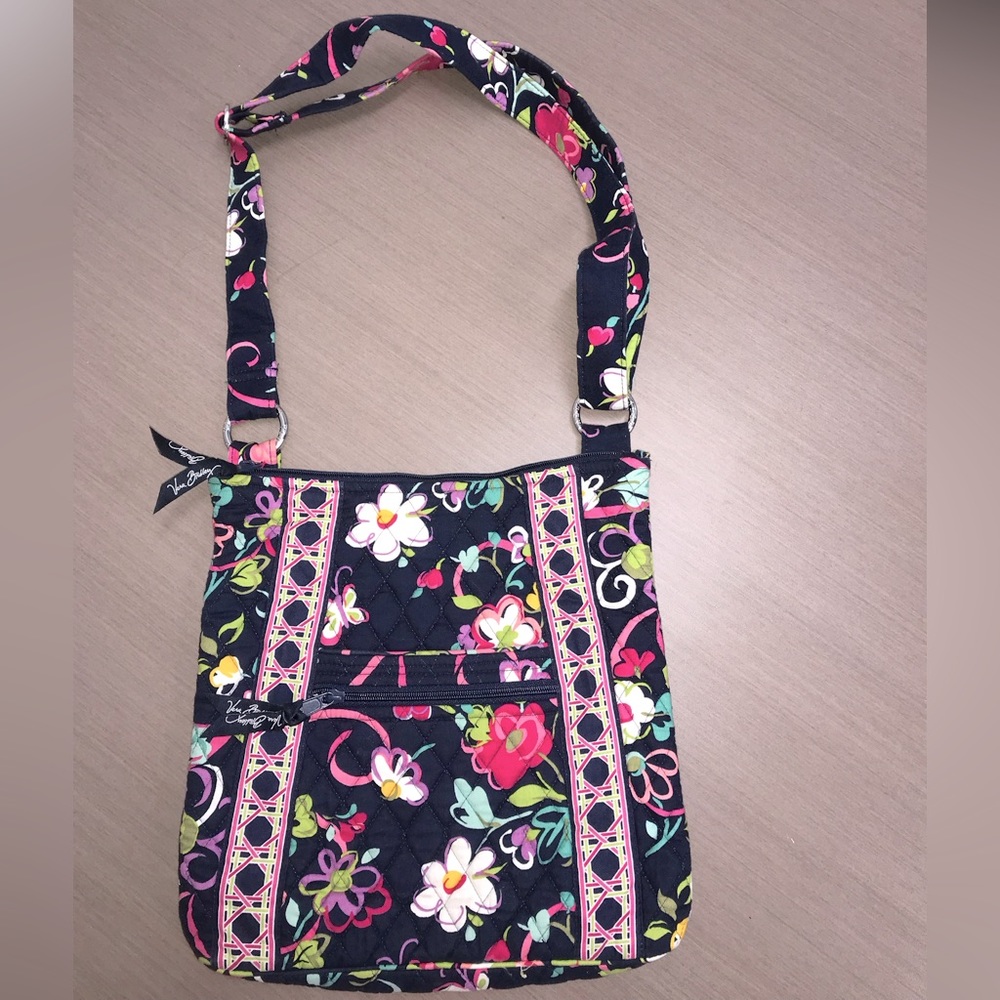 Vera Bradley Navy Blue & Pink Messenger Crossbody Bag Great Condition